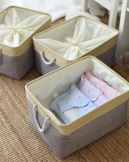 TheWarmHome Storage Baskets for Organizing, Extra Large-3Pack, 17.7L×13.8W×9.8H inch Large Sturdy Storage Bins, Decorative Storage Baskets for Shelves Closet Nursery (Gold&Grey)