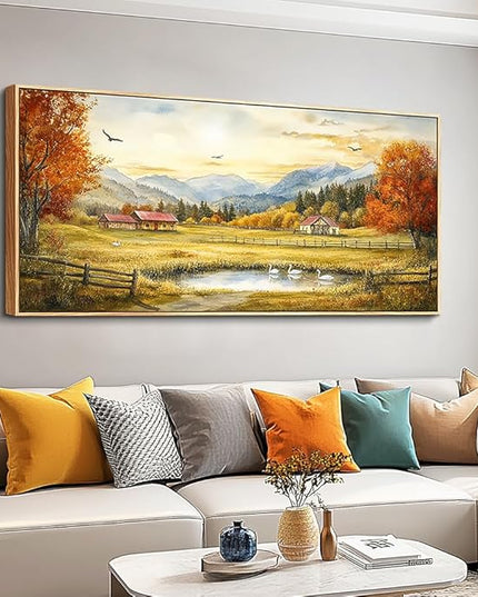 PHAOHUAXM Large Canvas Wall Art For Living Room Wall Decor For Office Decorations For Bedroom Ink-Wash Landscape Paintings Artworks Restaurant Kitchen Mural Modern Home Decor 20"X40" Wood Framed