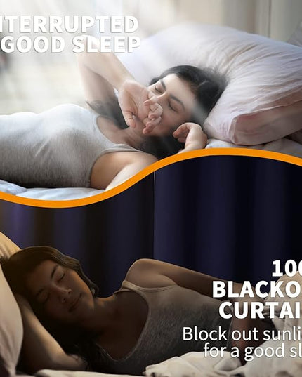 YoungsTex Navy Blue 100% Blackout Curtains for Bedroom, Grommet Thermal Insulated Blackout Window Curtains 63 Inches Length with Black Backing, 2 Panels, 42 x 63 Inch