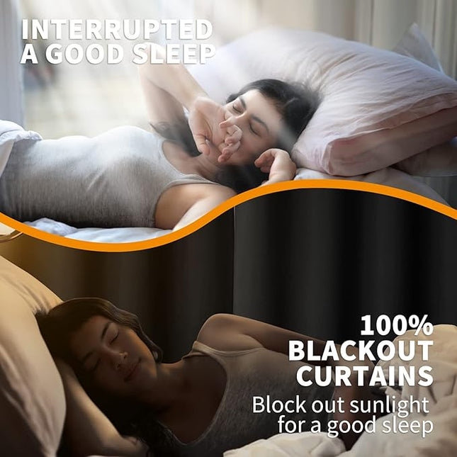 YoungsTex Dark Grey 100% Insulated Blackout Curtains 63 Inches Long for Bedroom Room Darkening Thermal Black Out Window Drapes with Grommet, 2 Panels, 42 x 63 Inch