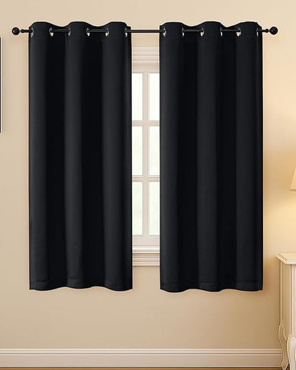 Simplebrand Halloween Black Blackout Curtains for Bedroom 63 Inch Length 2 Panels Set, Grommet Solid Thermal Insulated Black Out Curtains, Room Darkening Energy Saving Window Drapes, W40 x L63