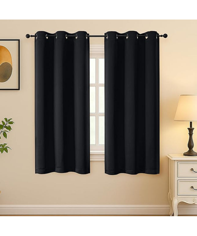 Simplebrand Halloween Black Blackout Curtains for Bedroom 63 Inch Length 2 Panels Set, Grommet Solid Thermal Insulated Black Out Curtains, Room Darkening Energy Saving Window Drapes, W40 x L63
