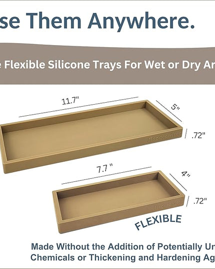 Countertop and Vanity Tray - 2 PC (11” and 7”) Shatterproof Silicone Kitchen and Bathroom Trays for Counter, Kitchen Soap Dispenser Tray, Vanity Trays for Bathroom, Perfume Key Tray