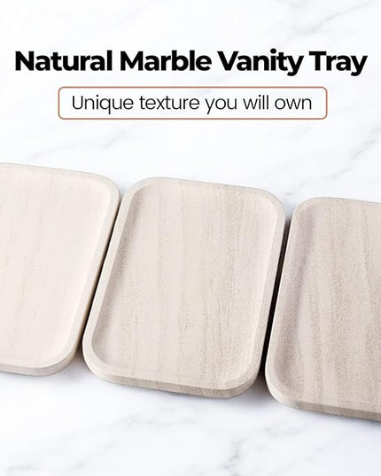 Marble Vanity Tray, Bathroom Tray Countertop, Decorative Dresser Organizer, Perfume, Jewelry Holder, Beige Stone Serving for Kitchen Sink Storage(MOCA Cream)