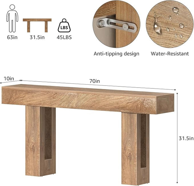70 inch Long Console Table for Entryway - Wood Farmhouse Sofa Tables Behind Couch for Living Room Rustic 10 inch Deep Hallway Entry Way Table Home Decor