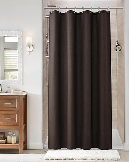 Naturoom Chocolate Brown 42 Inch Shower Curtain - Stall Narrow Half Linen Ultra Thick Fabric Shower Curtain Set with Hooks, Boho Farmhouse Rustic RV Camper Bath Curtains for Bathroom, 42x72