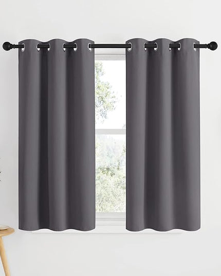 NICETOWN Blackout Cafe Curtains 50 inches Long - Triple Weave Grommet Top Thermal Insulated Light Blocking Panels for Bathroom/Kitchen, Grey, W34 x L50, Set of 2