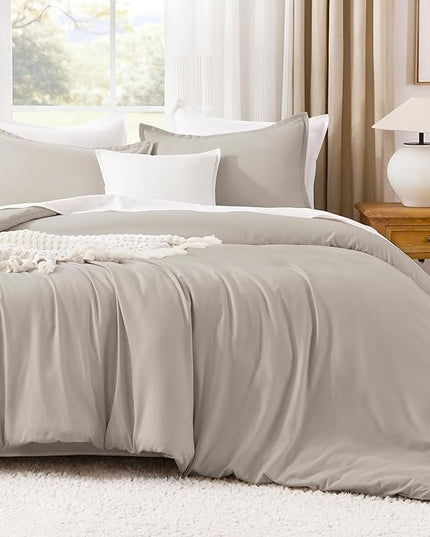 Litanika Linen Grey Comforter Set King Size, 3 Pieces Lightweight Solid Bedding Comforter Set, All Season Fluffy Bed Set (104x90In Comforter & 2 Pillowcases)