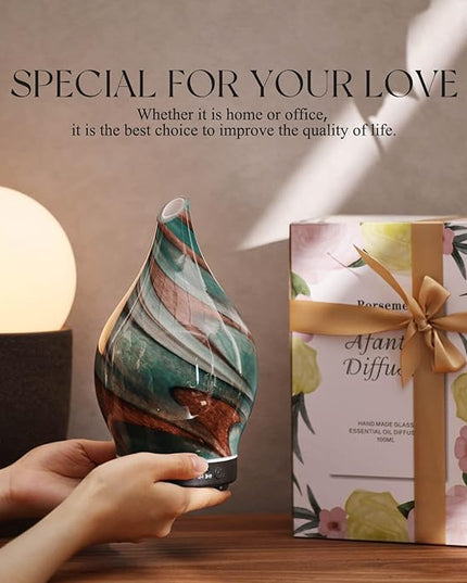 Porseme 150ml Essential Oil Diffuser Glass Color Changing Aroma Air Diffusers Aromatherapy Ultrasonic Cool Mist Humidifier 4 Running Hours Waterless Auto-Off for Sleeping Yoga Office Spa (Teal Green)