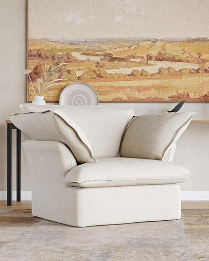 JACH Comfy Couch Chair with Thick Cushion, Single Accent Chair Deep Seat Sofas Couches, Hemp Velvet Sofa Furniture for Small Spaces, Living Room, Bedroom, Office, Apartment, Beige