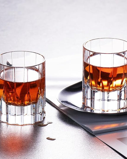 KAMMAK Crystal Whiskey Glasses Set of 2, Handcrafted 2.03oz Old Fashioned Glasses Stemless, Luxury Cocktail Glasses, Hand Blown Scotch Cup for Women, Men Barware Gift for Liquor, Bourbon