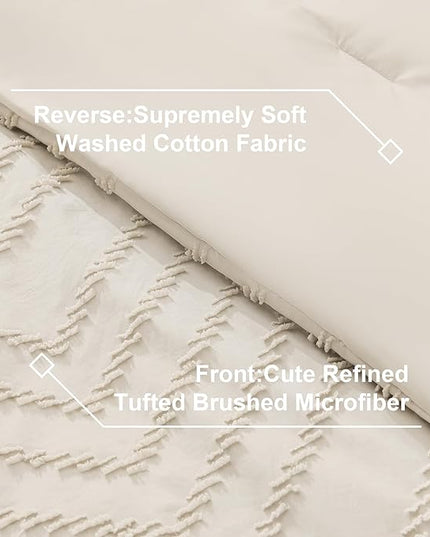 Litanika Super King Plus Size Comforter Set with Sheets Beige - 7 Pieces Bed in a Bag Oversized King Boho Tufted Complete Bedding Sets with Comforter, Sheets, Pillowcases & Shams