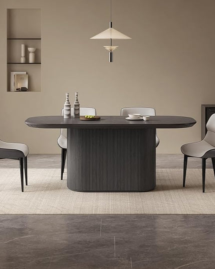 Guyii 70" Oval Dining Table Set with 4 Chairs, Modern Kitchen Table Set, Indoor Rectangular Dining Room Table for Kitchen, Bar, Living Room, Home, Black