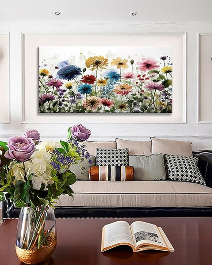KZKU Flower Wall Art Canvas Prints Home Decor for Living Room Dining Room Bedroom Office Bathroom Multi-colored Watercolor wildflowers Pictures Wall Decor 20" x 40" Artwork