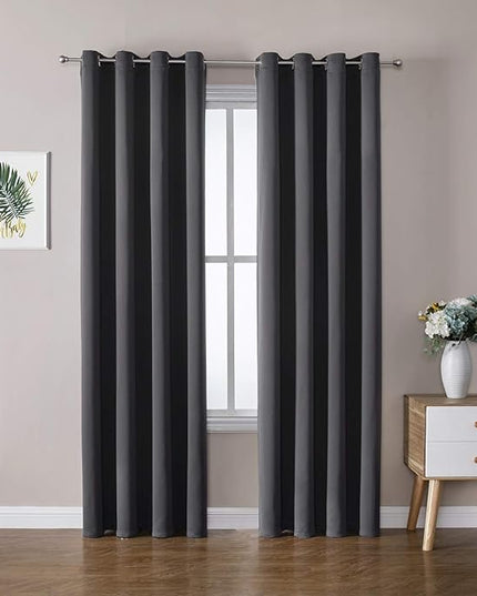 ChrisDowa Blackout Curtains 90 Inches Long 2 Panels Set for Living Room, Grommet Thermal Insulated Room Darkening Curtains for Bedroom (Dark Grey, 52 x 90 Inch)