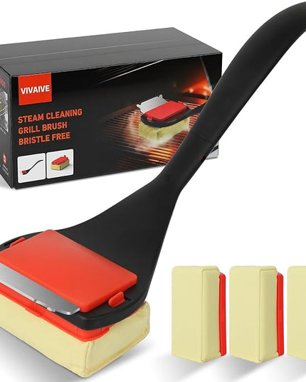 Bristle Free Grill Brush with Scraper, 4 Replaceable Cleaning Head BBQ Grill Cleaning Brush, Dishwasher-Safe Grill Cleaner Tool for Gas,Charcoal,Ceramic,Cast Iron & Stainless-Steel Grates