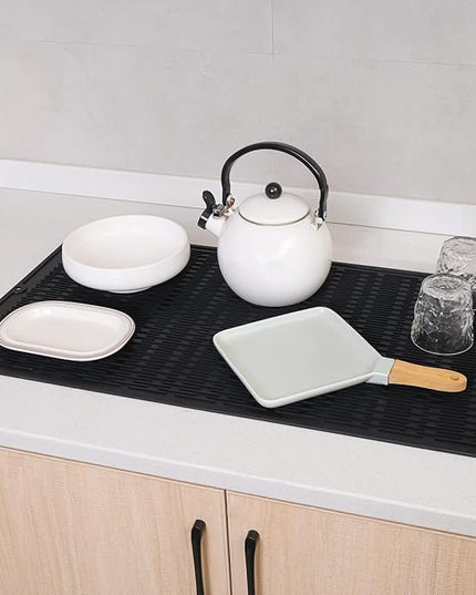 Silicone Dish Drying Mat for Multiple Usage,Easy clean,Eco-friendly,Heat-resistant Silicone Mat for Kitchen Counter or Sink,Refrigerator or Drawer Liner Black 4XL 32 inches x 18 inches