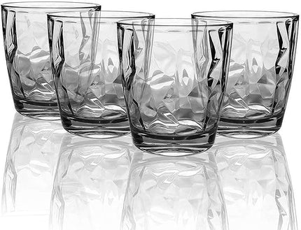 Plastic Glassware Tumbler Dishwasher Safe, Set of 4 Unbreakable Drinking Glasses, 10.5oz Reusable Acrylic Cups for Everyday Use (Black)