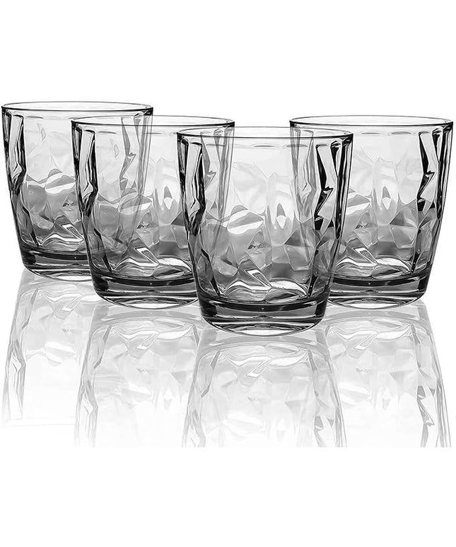Plastic Glassware Tumbler Dishwasher Safe, Set of 4 Unbreakable Drinking Glasses, 10.5oz Reusable Acrylic Cups for Everyday Use (Black)