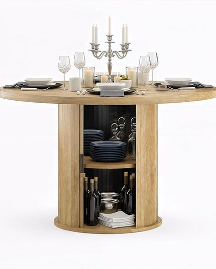 Farini 43" Round Dining Table for 4-6 with Storage Space,Modern Kitchen Room Table with Wood Top & Sturdy Metal Base,Natural