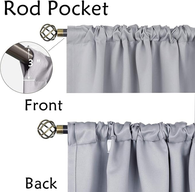 BGment Black Out Curtains 60 Inch Long for Bedroom - 34 x 60 inch Curtains Thermal Insulated Room Darkening Soundproof Rod Pocket and Back Tab Drapes for Kids Room, 2 Window Panels Set, Light Grey