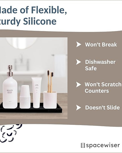 Countertop and Vanity Tray - 2 PC Large 11.7" Silicone Bathroom Trays, Counter Organizer, Dish Soap Sponge Holder Kitchen Sink Tray Organizer, Sink Caddy Toothbrush Key Kitchen Soap Trays