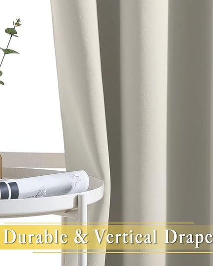 NICETOWN Natural Blackout Curtains for Bedroom/Living Room 132 Inch Length - Thermal Insulated Room Darkening Grommet Top Window Curtains (100 by 132 - Inch, 1 Panel)