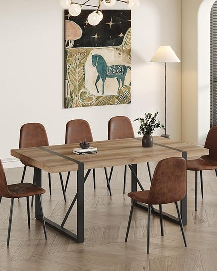 7 Piece Dining Table Set，Dinner Table Set for 6，71'' Kitchen Table and Suede Nap Fabic Chairs Set of 6，6 Chair Dining Table Set for Kitchen Dining Room