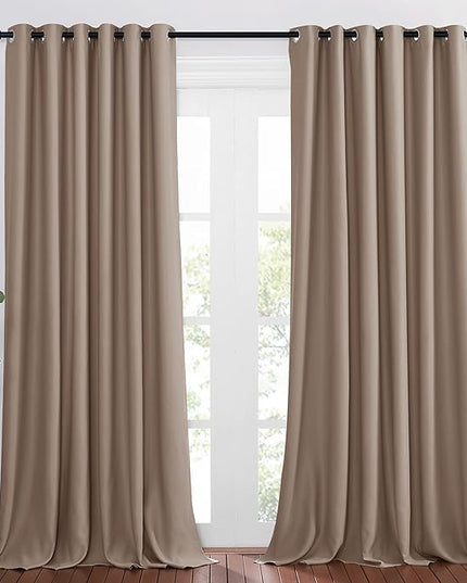 NICETOWN Light Reducing Grommet Curtains - Tripe Woven Textured Soft Curtain Panels for Living Room Window Treatment Drapes for Sliding Door (W80 x L108, Cappuccino, 2 Pieces)
