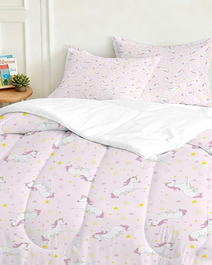 Pink Comforter Set Full for Girls Cartoon Unicorn Bedding for All Season Perfect Room Unicorn Decor for Kids Kawaii Unicorn Comforter Set for Girls