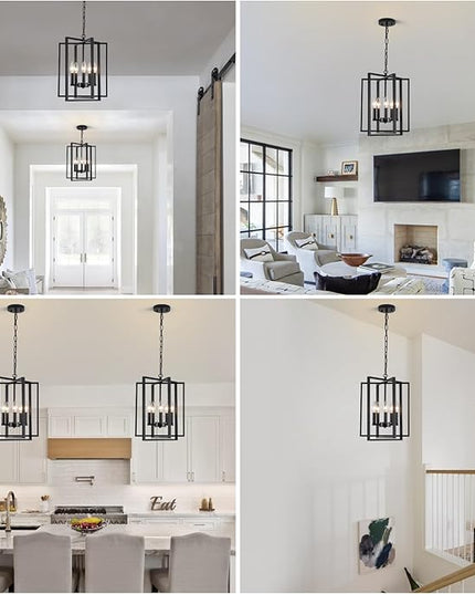 Black Modern Farmhouse Chandelier for Dining Room, 5-Light Pendant Lights Fixtures for Kitchen Island, Foyer Lighting Fixtures High Ceiling for Entryway Hallway Living Room Bedroom