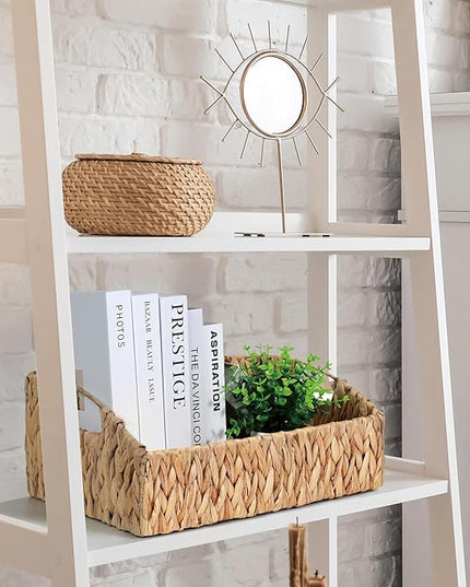 Ollieroo Natural Water Hyacinth Storage Baskets, Handwoven Wicker Storage Bins with Built-in Handles, Storage Container Baskets for Shelves, Bedroom, Bathroom, Laundry Room or Kitchen(Set of 3)