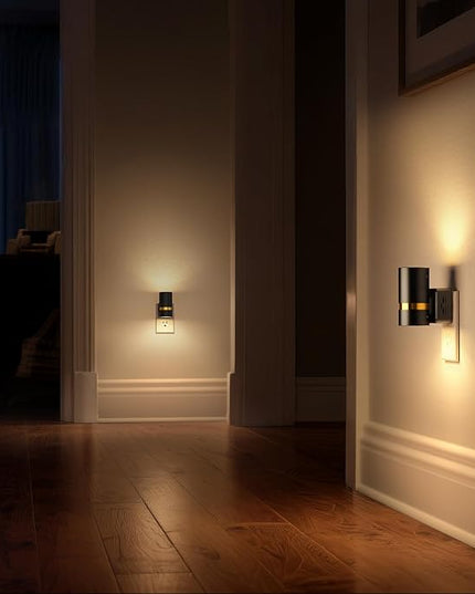 DORESshop LED Night Lights Plug into Wall, 2 Pack, Black Cylinder Dimmable Night Light Plug in, Slide Brightness Adjustable with Dusk to Dawn Sensor, 3000K Warm White for Bedroom, Bathroom, Hallway