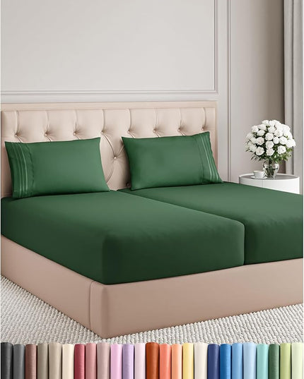 Split King Size 5 Piece Sheet Set - Comfy Breathable & Cooling Bed Sheets Set - Hotel Luxury Bedding for Women, Men, Kids, Teens, Boys & Girls - Deep Pockets, Soft, Wrinkle Free - Oeko-Tex - Emerald