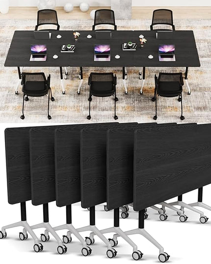 Conference Room Table with Flip-Top Design for Dynamic Meetings, Business Table Computer Desk with Heavy-Duty Frame,Foldable Seminar Meeting Tables for Home Office (6, F, 61IN)