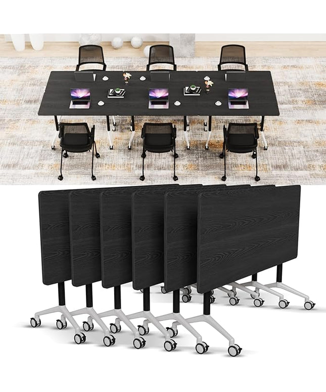 Conference Room Table with Flip-Top Design for Dynamic Meetings, Business Table Computer Desk with Heavy-Duty Frame,Foldable Seminar Meeting Tables for Home Office (6, F, 47.2IN)