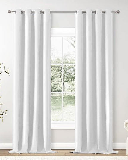 ChrisDowa 100% Blackout Pure White Solid Curtains 108 Inches Long 2 Panels for Bedroom Living Room,Farmhouse Room Darkening Thermal Insulated Soundproof Grommet Top Window Treatment Drapes,52x108