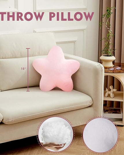 Small Star Throw Pillows for Bed, Decorative Throw Pillows for Couch Livingroom,15" Pink Pillows Aesthetic Cute Floor Pillow with Soft Plush for Sofa Bedroom Kids Xmas Gift (Pink)