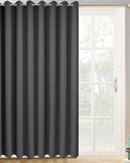 Yakamok Extra Wide Blackout Curtain for Sliding Glass Door, Grommet Thermal Insulated Room Divider Curtain 100W x 84L inch, Room Darkening Patio Curtain,8.3ft Wide x 7ft Tall, 1 Panel,Dark Grey