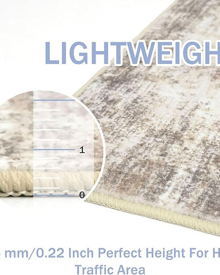 IOHOUZE Abstract Runner Rug 3x14 Ft Washable Runners for Hallways, Non Slip Kitchen Runner Printed Faux Wool Entryway Runner Indoor, Modern Abstract Floor Carpet for Hall Stair, Beige Brown
