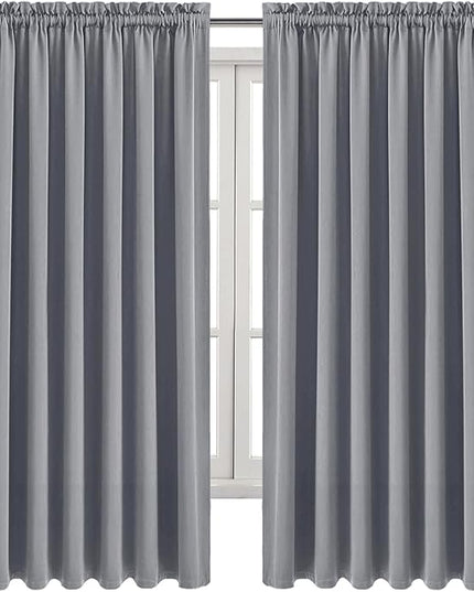 DWCN Blackout Curtains for Living Room Thermal Insulated, Energy Saving & Noise Reducing Bedroom Curtains, Grey, W 70x L 63 Inch, Set of 2 Rod Pocket Curtain Panels