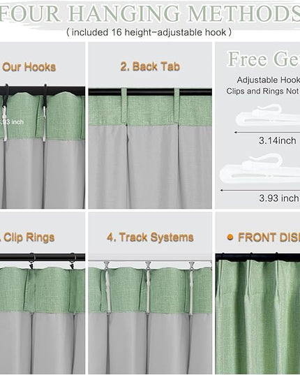 YZ HOME Sage Green Pinch Pleated 100% Blackout Curtains 95 Inches Long Linen Room Darkening Window Curtains for Living Dining Room Bedroom Thermal Insulated Pinch Pleat Double Layer Drapes with Hooks
