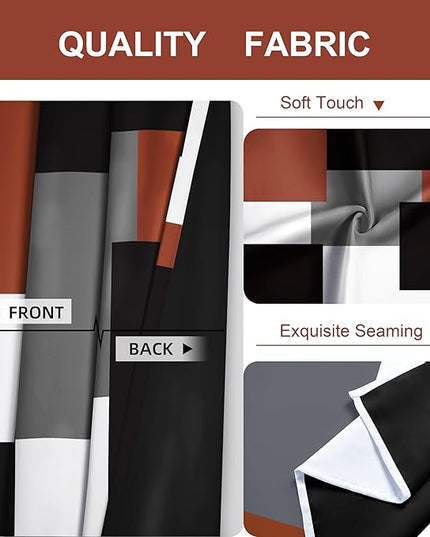 Burnt Orange 100% Blackout Curtains for Bedroom 63 inch Length 2 Panels Set Rust Modern Abstract Geometric Black Out Curtains Insulated Room Darkening Window Drapes for Living Room, 52Wx63L