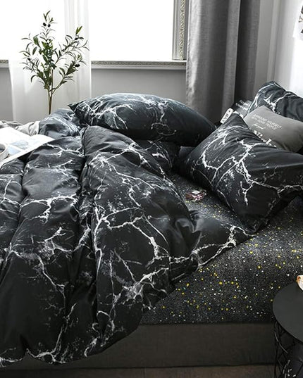 CLOTHKNOW Black California King Comforter Set Marble Bedding Comforter Sets Black White Comforter Abstract Comforter with 2 x Pillow Cases