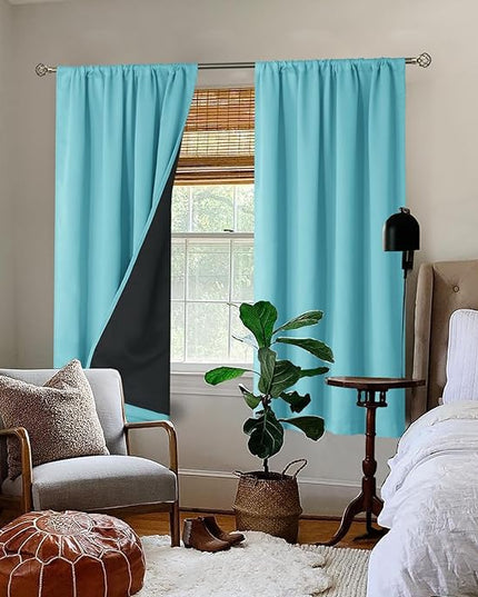 BGment 100% Blackout Curtains for Bedroom 63 Inch Length, Full Room Darkening Curtains for Living Room Rod Pocket with Thermal Insulated Liner, Each Window Curtains 2 Panels, 52 x 63 Inch, Aqua
