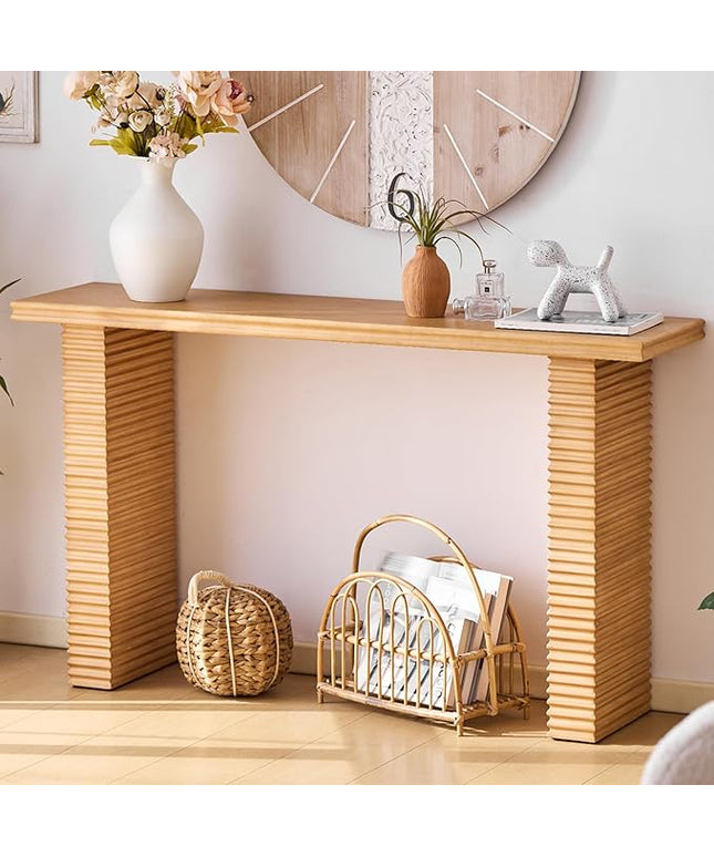 Wnutress Wood Console Table, 55.3" Long Sofa Table, Farmhouse Fluted Entryway Table for Living Room, Hallway, Entrance Foyer, Easy Assembly, Natural