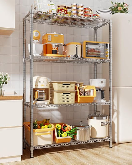 Storage Shelves Heavy Duty, 36" L x 14" W x 54" H Garage Wire Shelving Unit Loads 1400LBS, 4-Tier Adjustable Metal Industrial Utility Shelf Rack for Kitchen, Laundry Room, Pantry, Warehouse, Basement