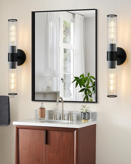Bathroom Vanity Light Fixtures, Black Wall Sconces in Threaded Glass, Modern Wall Light for Bathroom Living Room Bedroom, Hallway - Bulb Not Included