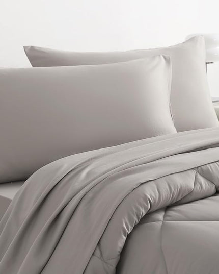 NTBAY Twin Comforter Set with Sheets, 5 Pieces Soft and Breathable Twin Bedding Set, Bed in a Bag, Down Alternative Comforter Set Solid Color All Season, Kids Bedding Set, Smoke Grey