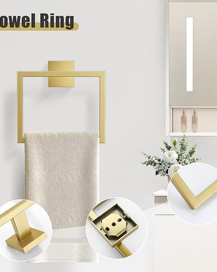 YACVCL 5-Pieces Brushed Gold Bathroom Hardware Accessories Set Stainless Steel Bathroom Towel Bar Set Towel Holder Set for Bathroom,Upgraded Toilet Paper Holder with Shelf,Wall Mounted 23.6"